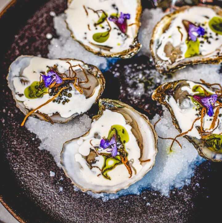 Dressed oysters on ice